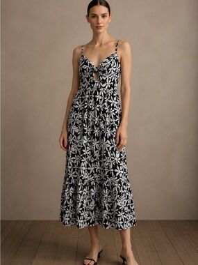 J. Crew Black and White Floral Tie-Front Maxi Sundress